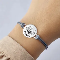 Ajustável Cat Dog Picture Pulseiras De Couro Personalizado Pet Portrait Round Pendant Bracelet Lost Memorial Gift Para Pet Lovers