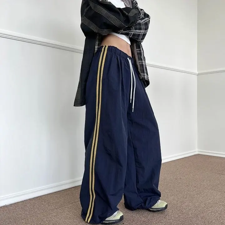 Y2K Vintage Track Pants Women Hip Hop Harajuku Streetwear Baggy Sweatpants Parachute Cargo Pants Wide Leg Trousers Casual