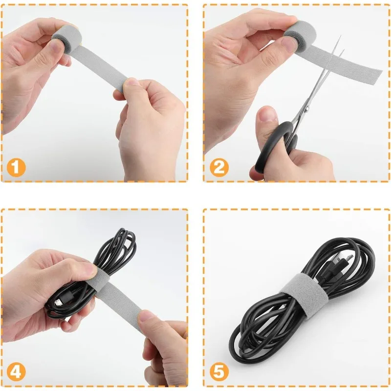 Cable Organizer Cable Tie Reusable Cable Ties 5M Adjustable Cord Organizer for Tangle Free Cable Management Wire Management Tape