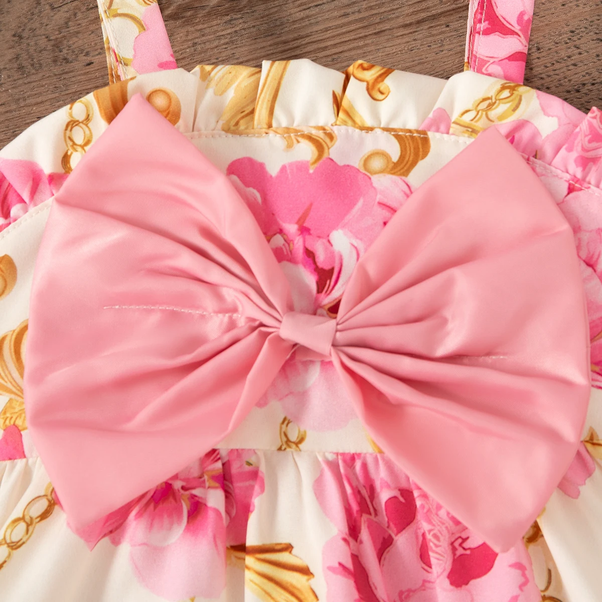 فستان بناتي صيفي لطيف بحزام مطبوع عليه وردة للأطفال فستان بناتي لطيف بفيونكة للشاطئ ملابس للفتيات الصغيرات