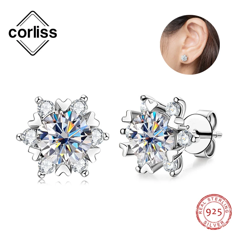 

Corliss Trendy Classical Moissanite Stud Earrings 925 Sterling Silver Geometric Snowflake Customized Fashion Crystal for Wedding