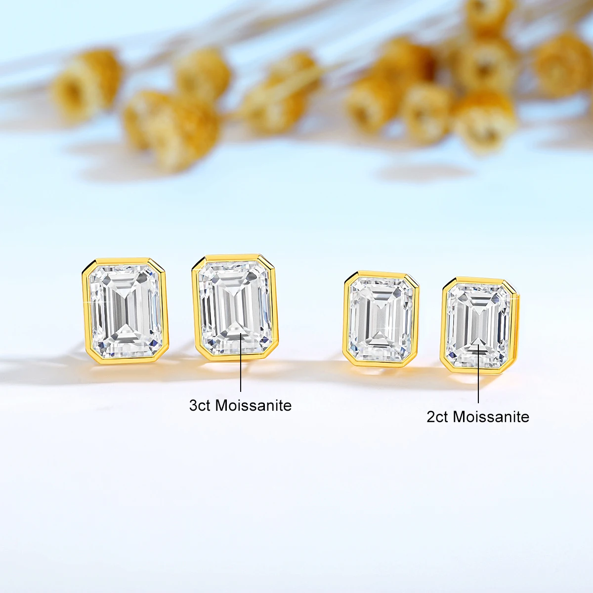 AU585 Emerald Cut Moissanite Stud Earrings 14k Gold for Women 100% Genuine  Jewelry Gift Wedding 1CT/2CT/3CT Diamonds Earrings