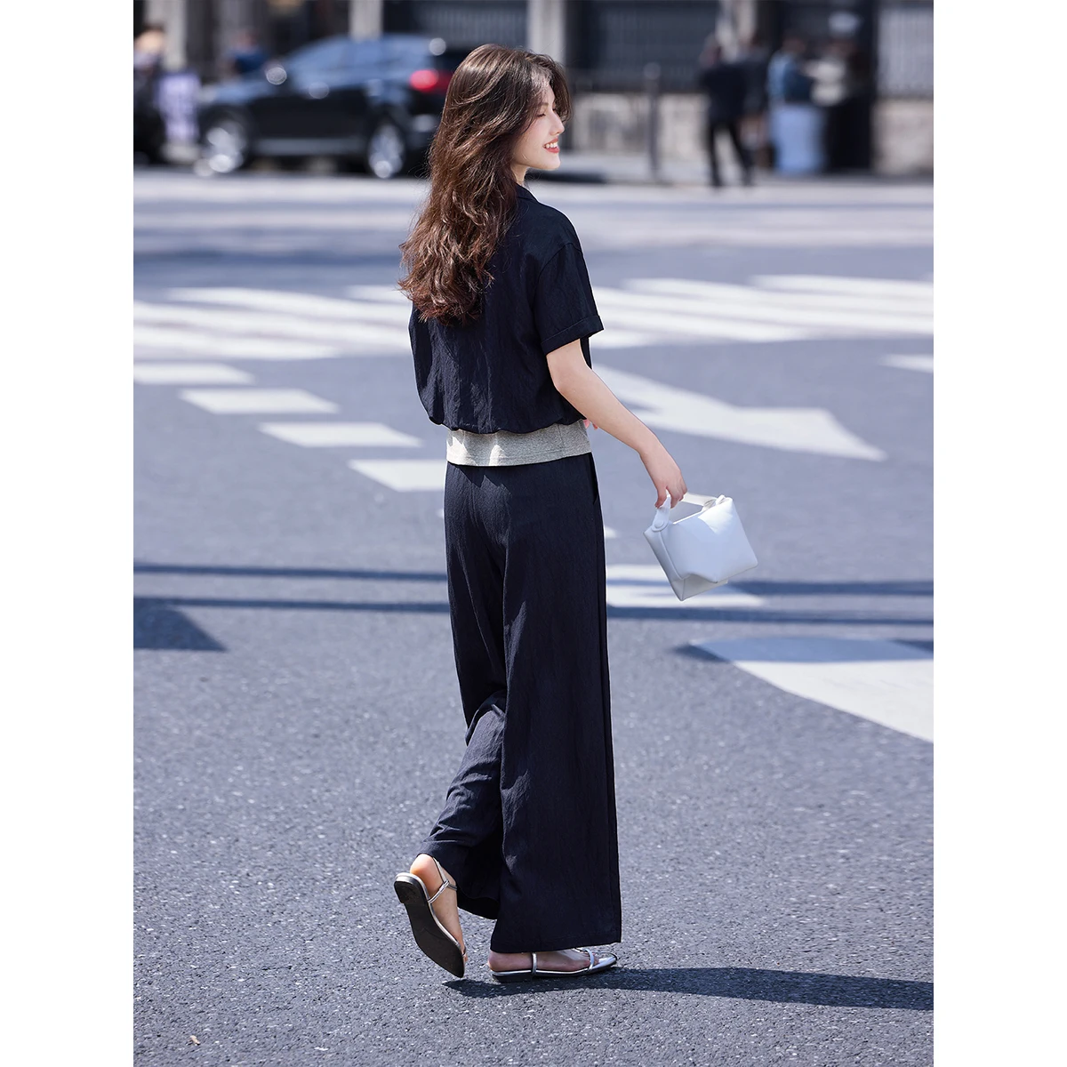 VIMLY Women Summer Casual Fake Two Piece Set 2026 New Fashion Color Block Top Wide Leg Pants Suit Outfit Woman Clothing A6015