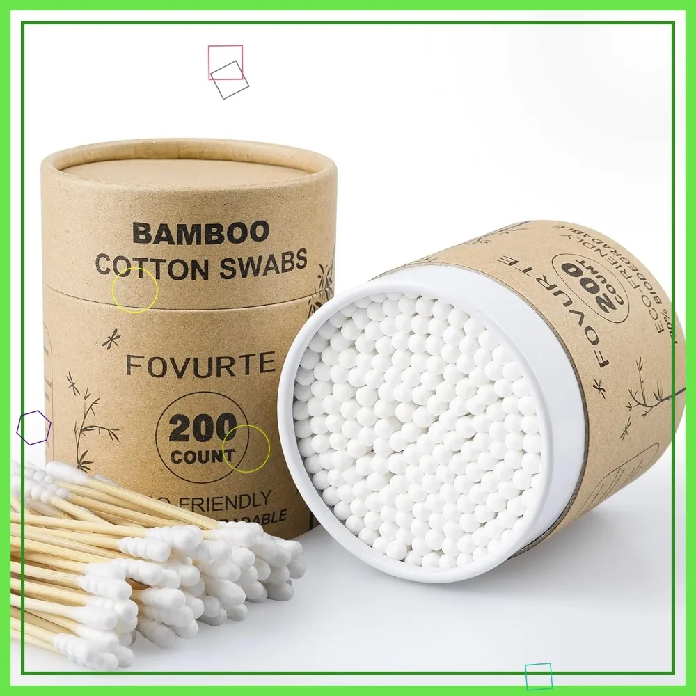 

400 Bamboo Cotton Swabs - Spiral & Round Tips, Natural Wooden Buds for Cleaning, Makeup, Travel