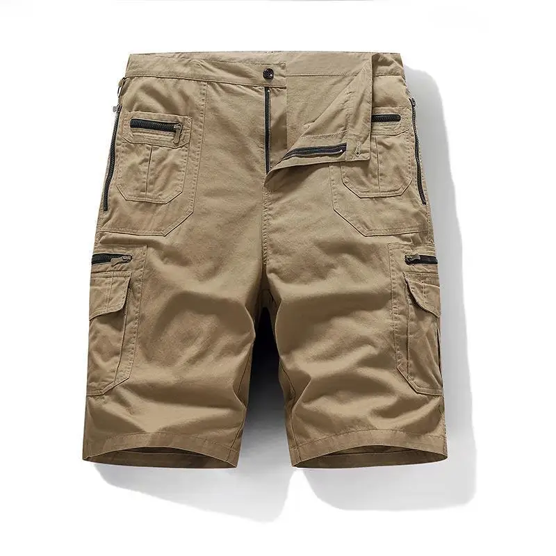 Men's shorts, loose straight leg pants, summer oversized multi pocket casual cropped pants, men's pure cotton tactical shorts