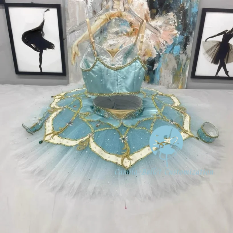 Nueva falda de actuación de competición TUTU dividida de ballet de variación Midora pirata verde lago personalizada de alta gama para adultos y niños