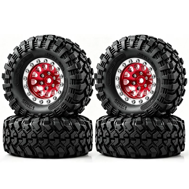 YSUN-1.3 Inch RC Beadlock Wheel & Tire Set RC Crawler Upgrade Parts For MJX H18P 1/18 For Ford Bronco RC Off-Road Truck Red view 6
