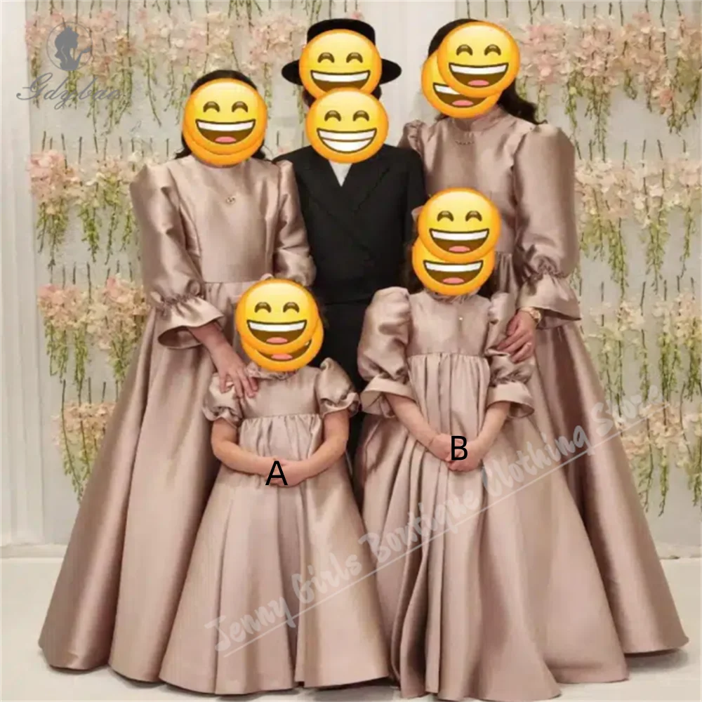 

Bridesmaid Dress For Girls Satin High-Frequency Short Sleeve Cute Children's Beauty Pageant Birthday Dress Customizable