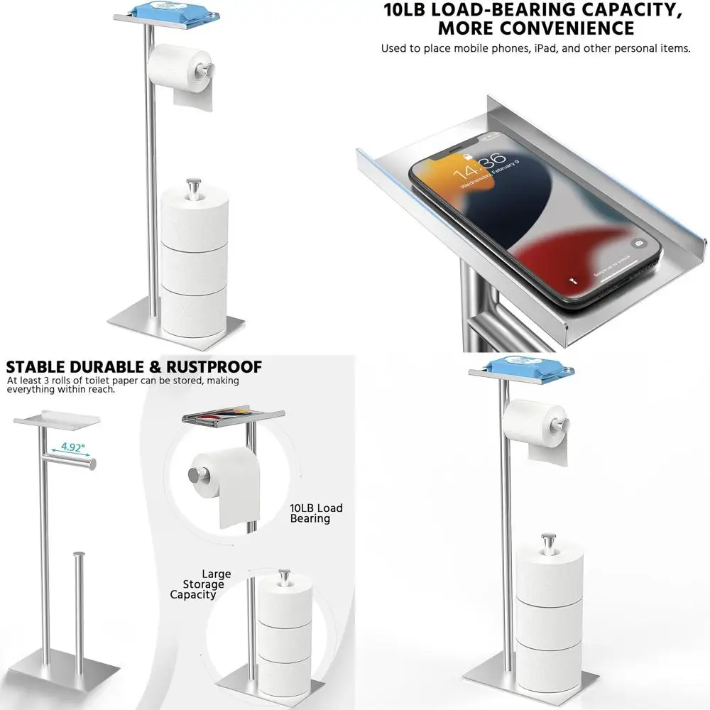 

Stainless Steel Toilet Paper Stand with Phone Shelf for Bathroom Decor and Tissue Storage, Ideal for RVs