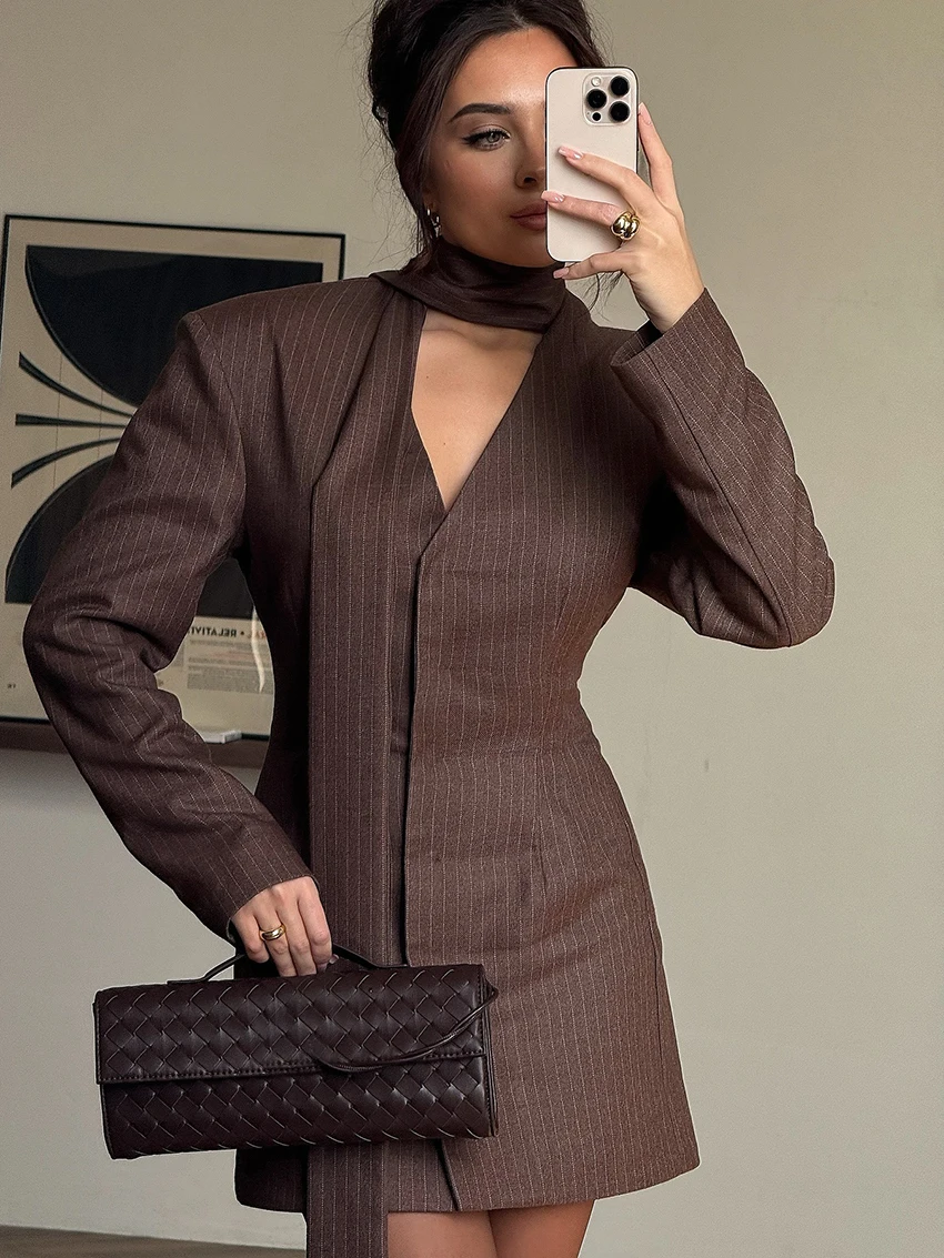 

Marthaqiqi полосатая женская пижама на шнуровке, ночная рубашка с длинными рукавами, сексуальные ночные рубашки с v-образным вырезом, мини-платье, модная женская ночная рубашка