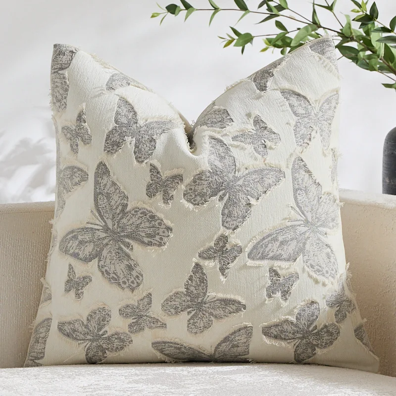 2pcs Butterfly Pillow Cover Clipped Jacquard Decorative Throw Pillowcase 30x50 45x45 50x50cm Sofa Cushion Cover Beige Home Decor