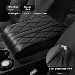 Wave Embroidery PU Leather Car Armrest Mat, Center Console Armrest Protection Cushion with Storage, Universal Auto Armrest PadWa
