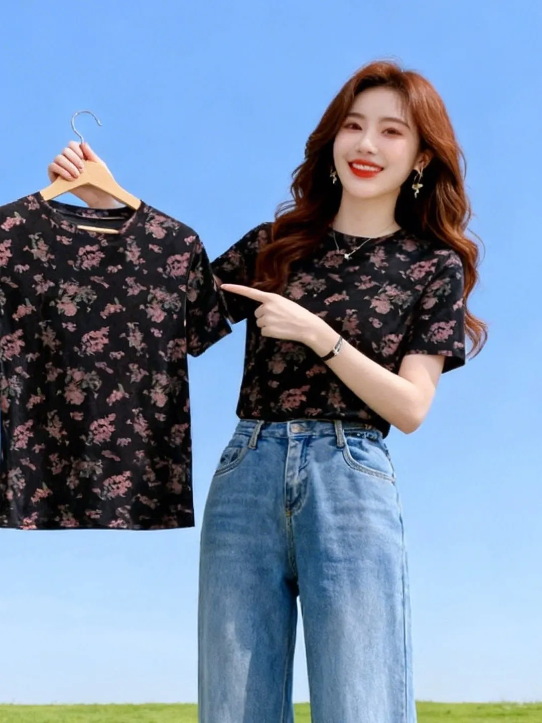 

Свободная женская футболка с коротким рукавом в корейском стиле, с круглым вырезом, с принтом, летняя, модная, универсальная, повседневная, из полиэфирного волокна