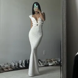 White Lace Women's Prom Dress Holiday Sweetheart Sleeveless Summer Long Maxi Party Gown Tie Up Back Skirt Robes In Stock