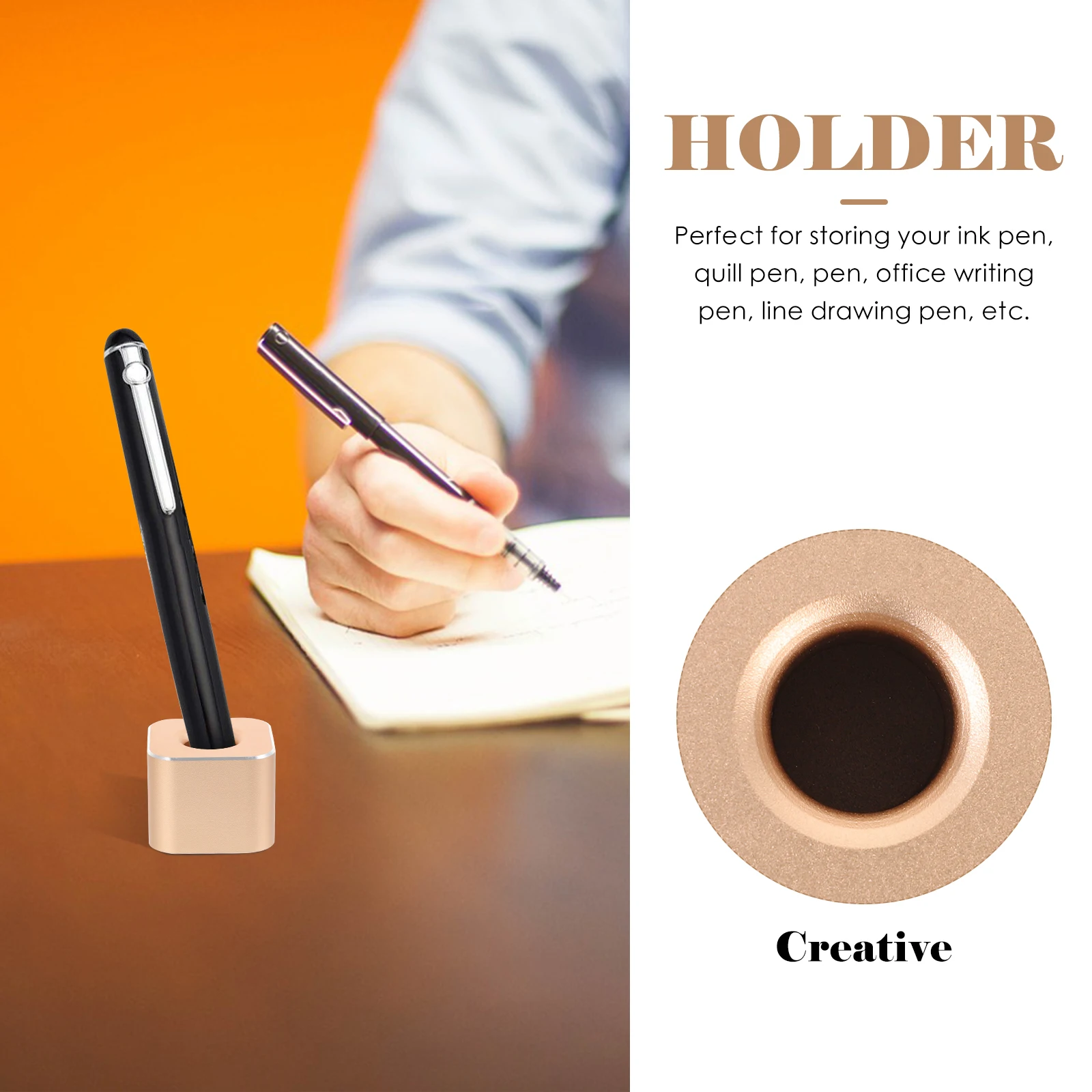 Metal Holder Aluminum Alloy Single Pen Stand For Office Desk Home Ink Pen Storage Desktop Organizer Stationery