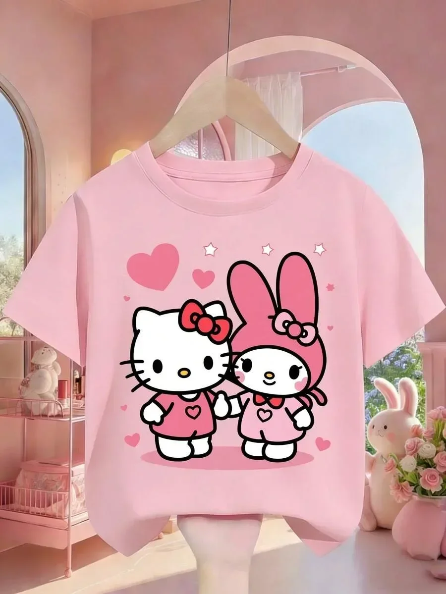

Summer Hello Kitty Latest Kids's Pure Cotton Short Sleeved Shirt Suitable Boy Girl Aged 3-14 Soft Breathable Comfortable T-shirt