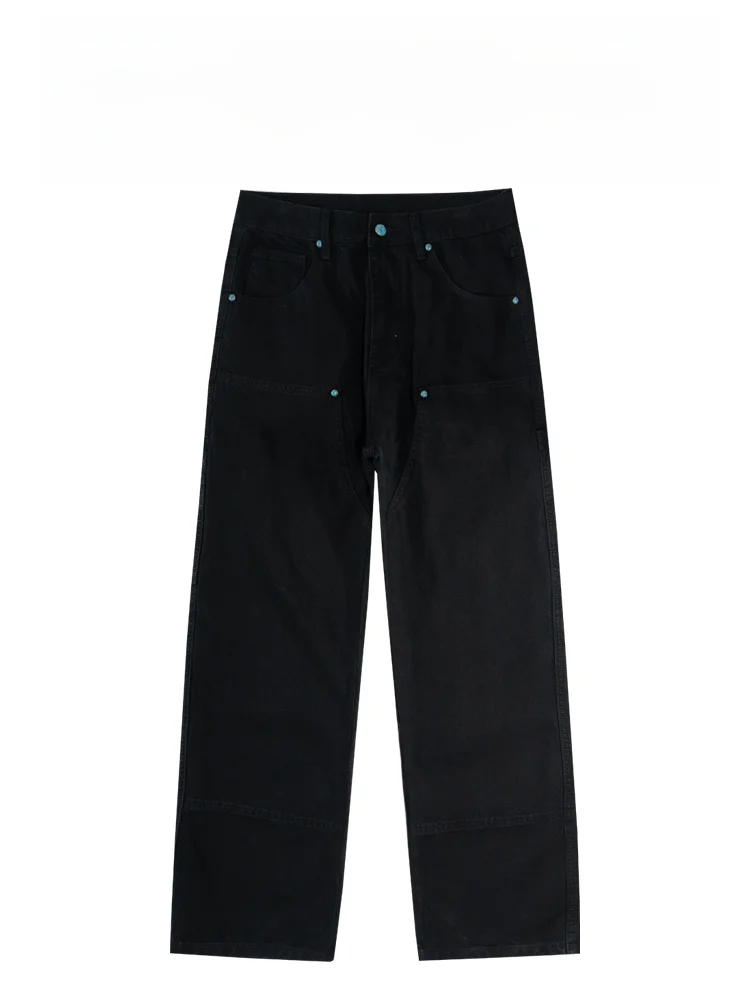 

High-Quali Pure Cotton Men's Jeans Straight Leg Faionable Comfortable Trendy Classic Button Detail Casual Straight Cut Pants