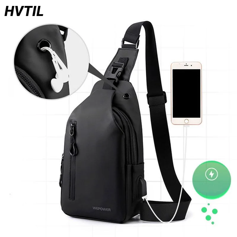 

HVTIL Luxury Men Fashion Chest Bag Male Travel Locomotive Single Shoulder Crossbody Bag Usb Headphone Jack Outdoor Trend Casual