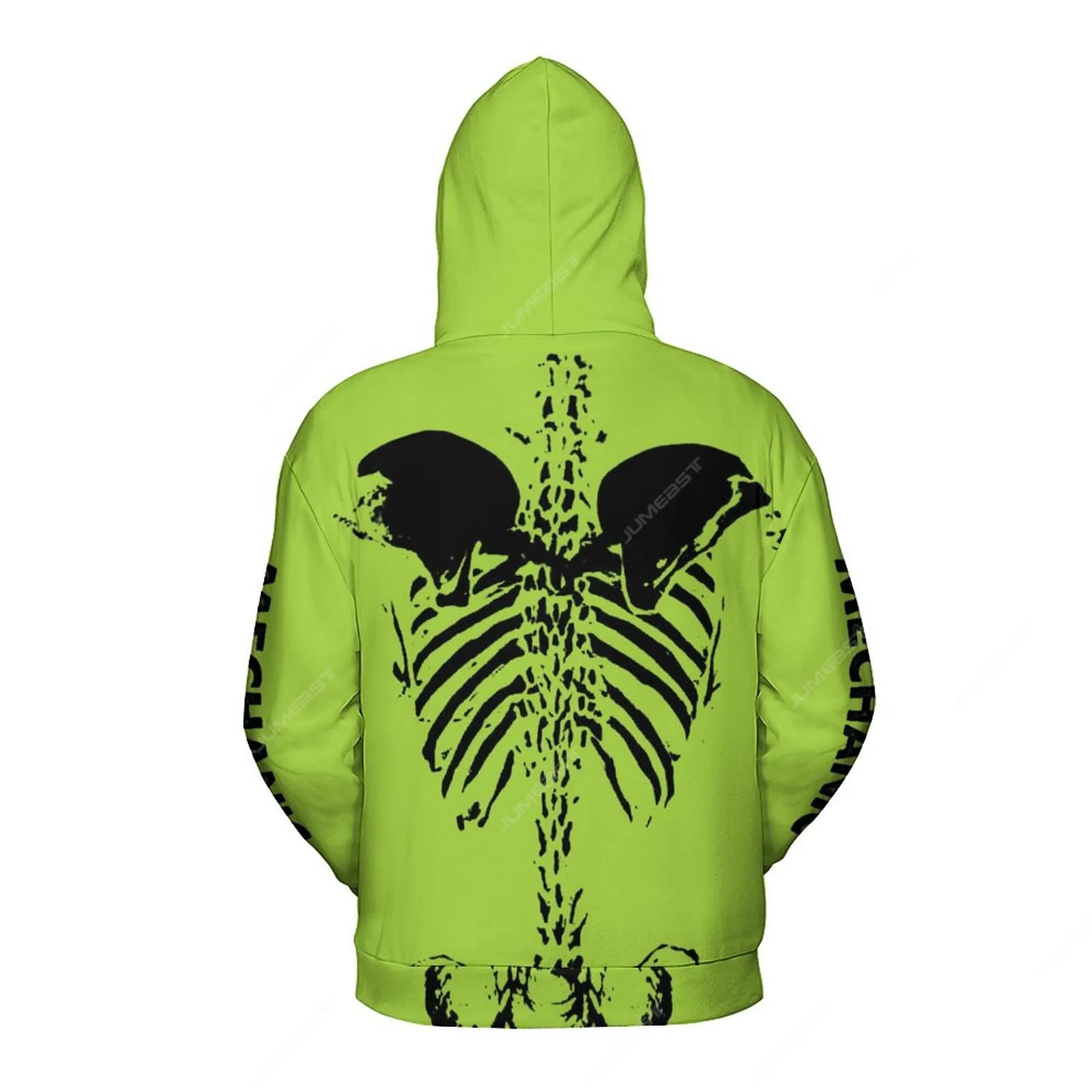 Jumeast Neon Green Mechanical Skeleton Men Zipper Hoodies Dark Academia Horror Women Hooded Sweatshirts Gothic Drip Clothes Coat