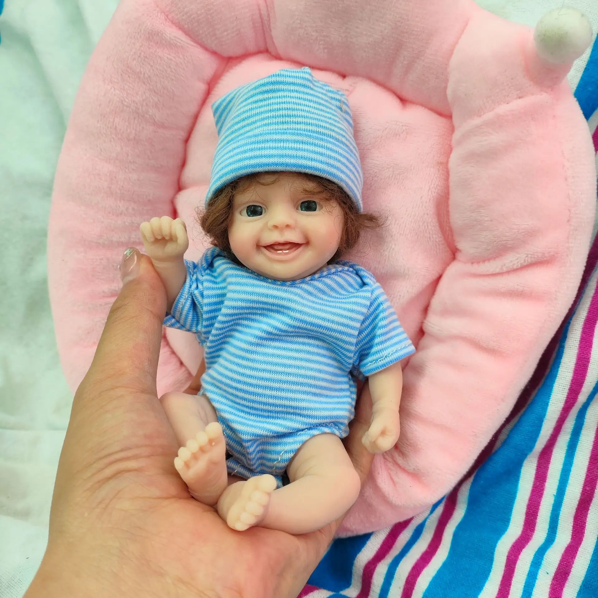Cute Mini Reborn Doll 6 Inch Full Silicone Body Handmade Miniature Babies for Kids Christmas Birthday Gift - view 4