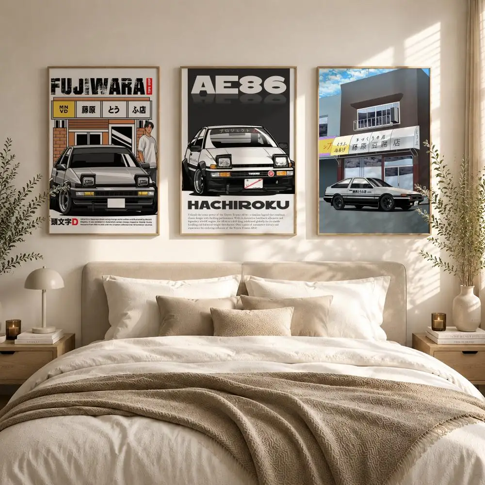 Japan Car Racing Retro AE86 JDM Poster HD art sticky wall waterproof home living room bedroom bar aesthetic decoration