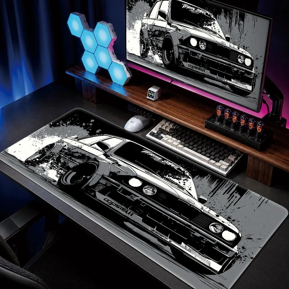 Black and white ink-blurry car pattern gaming mouse pad - durable and wear-resistant for computer desk keyboard table home desk.