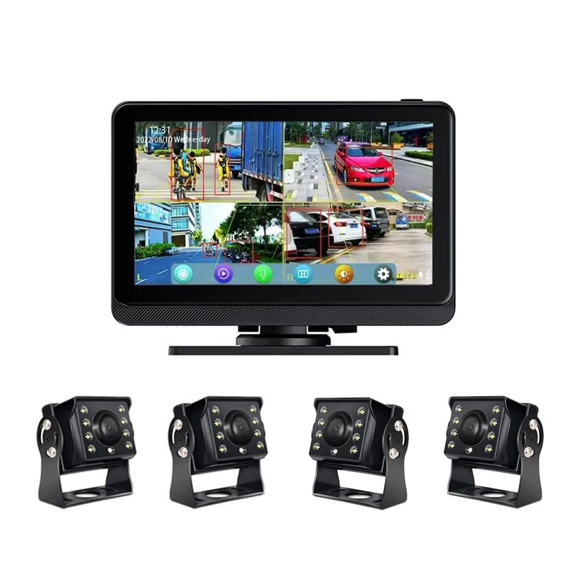 7-Inch 4CH Touch Split Screen Obstacle Blind Spot Warning Kit 4 PCS AHD Backup Camera DVR BSD System For Reverse Camera