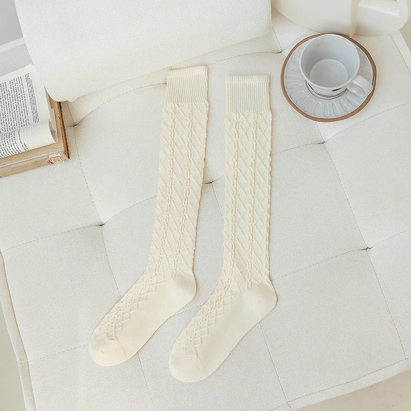 

Simple Thicke Twist Stockings Women JK High Tube Knitted Stockings Hosiery Warm Calf Long Socks Lolita JK