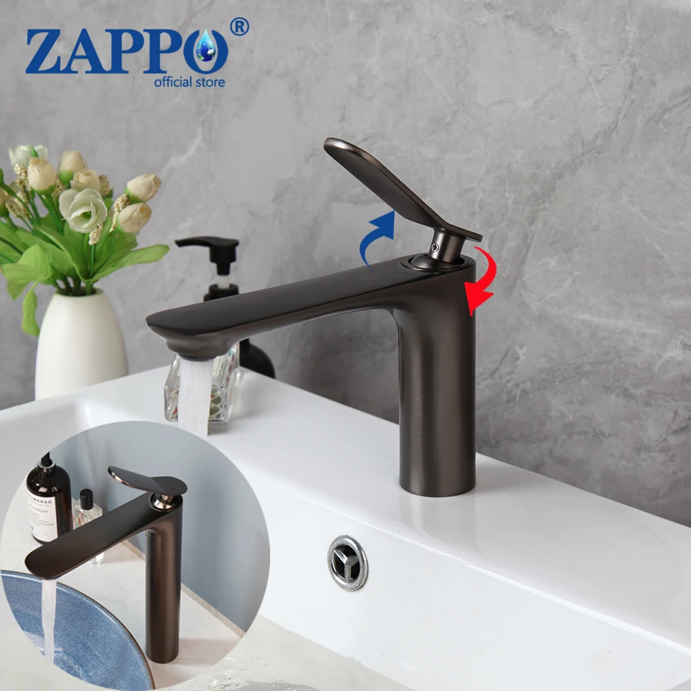 

ZAPPO Gun Gray Brush Bathroom BasinFaucet Deck Mounted Hot Cold Water Mixer Taps Lavatory Sink Tap Crane Sinlge Handle