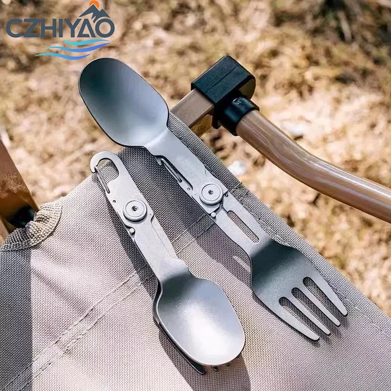 

CZHIYAO 2-in-1 Foldable Fork and Spoon Titanium Cutlery Set with Complete Functions for Outdoor Camping Hiking Picnicking Picnic