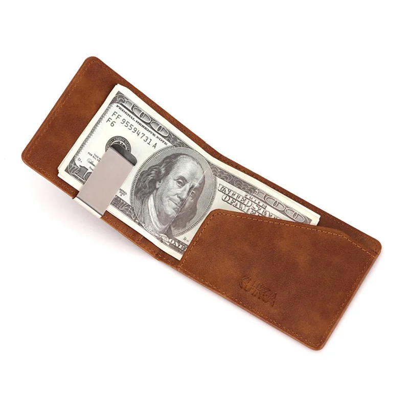 Fashion Men PU Leather Bifold Money Clips Multi functional Thin Metal Clamp Wallet Card Holder