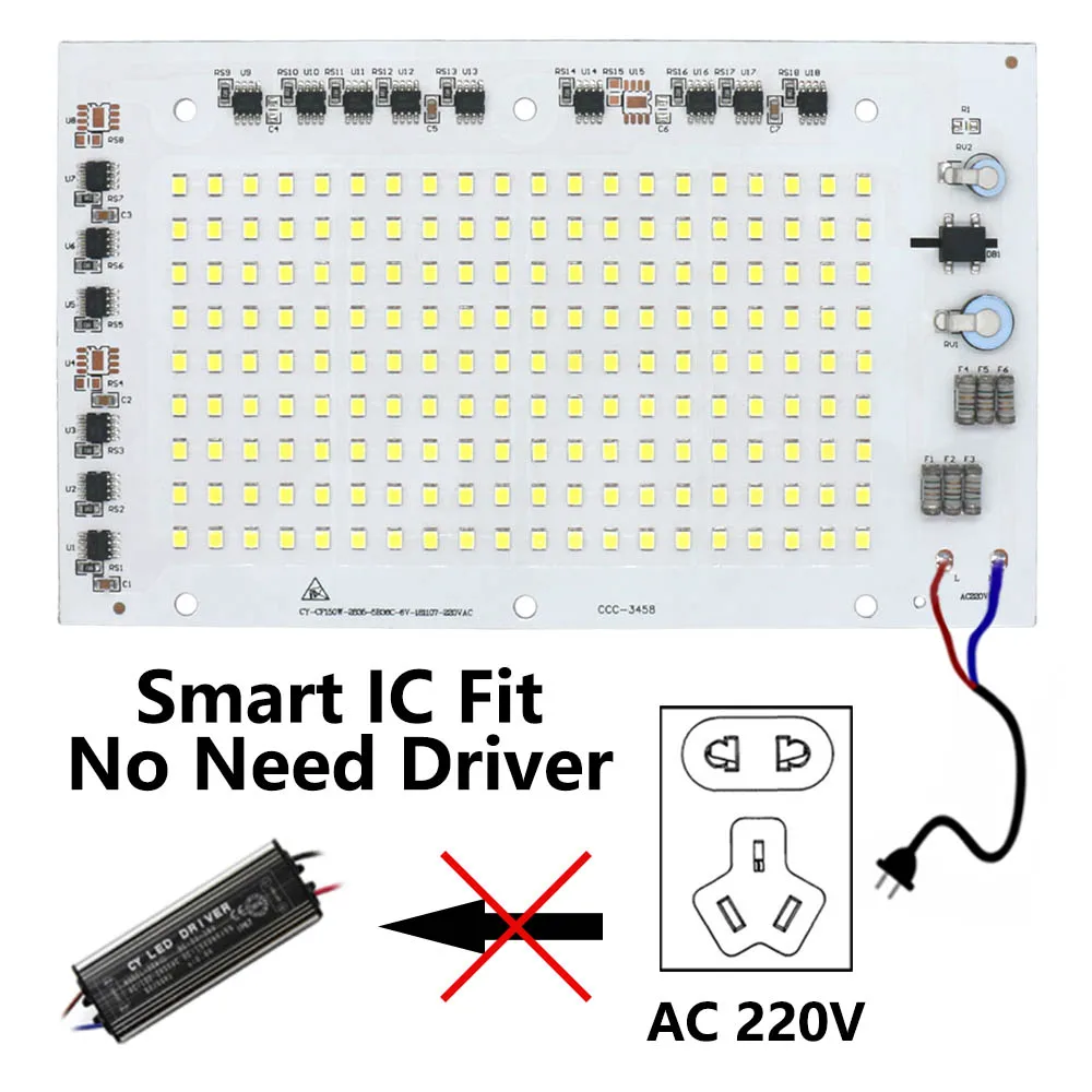 SMD 2835 Chip LED pelat aluminium 100W 150W manik-manik papan cahaya AC 220V-240V lampu sorot Led DIY untuk pencahayaan lampu sorot luar