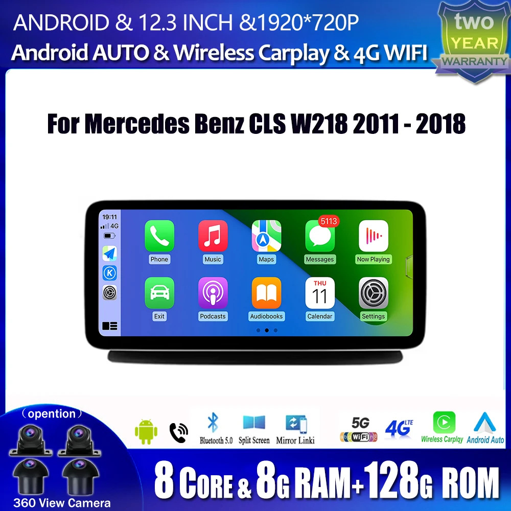 Android auto carplay 12.3 Polegada para mercedes benz cls w218 2011 - 2018 jogador de carro multimídia original navegação gps estéreo rds