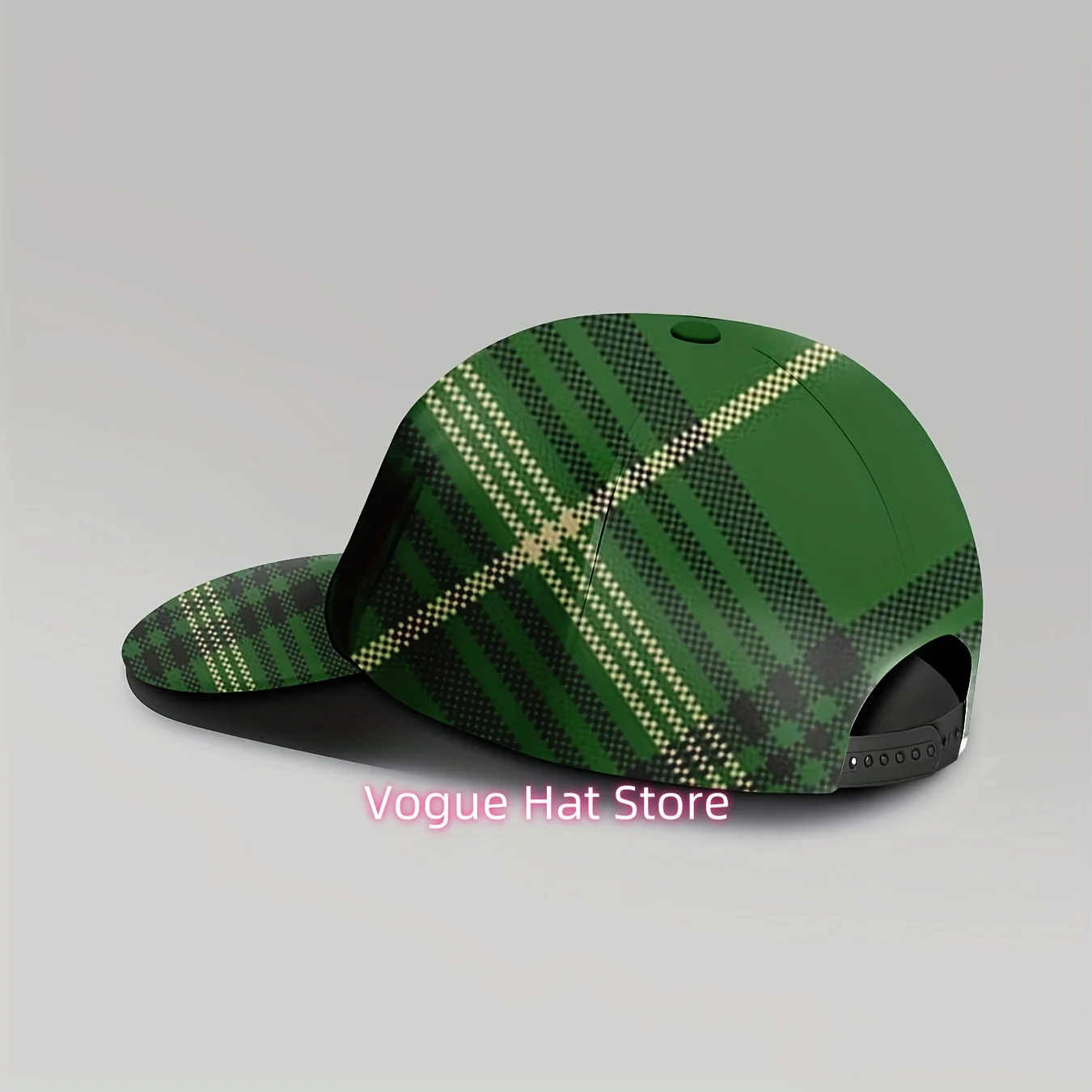 1pc of Green Checkered Unisex Baseball Cap with Full Print, Featuring a Classic Tartan Style, Adjustable Fit, Sun Protection, Tr