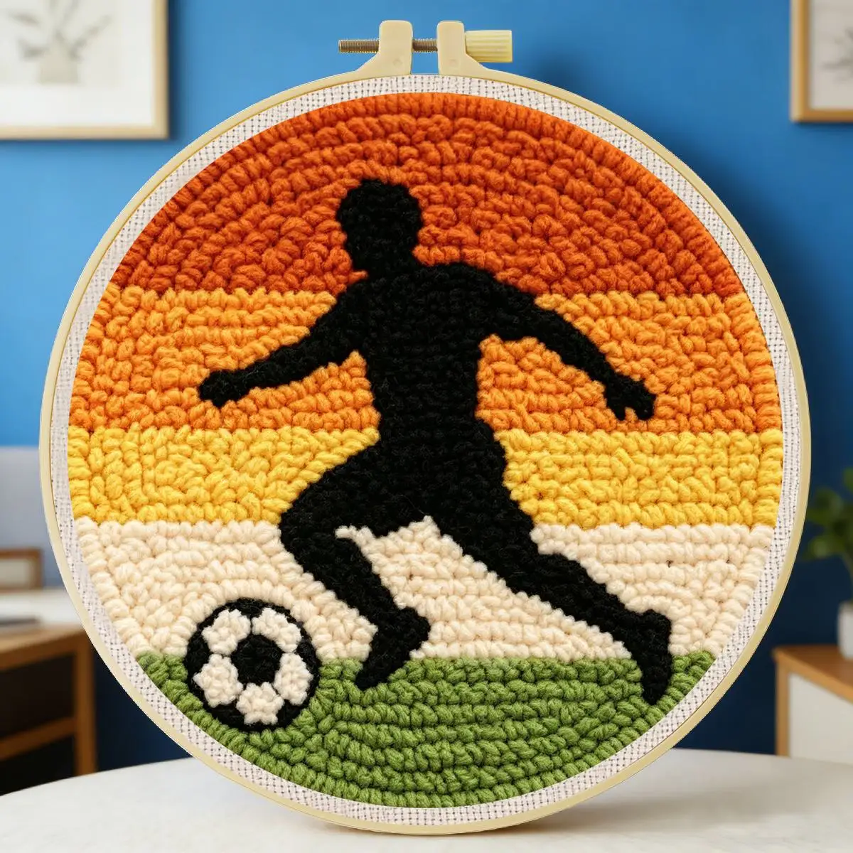 20X20CM/7,87 Zoll Fußball-Stickset, Punch-Nadel-Stickset, Stickerei, gestrickte Stickerei, DIY, handgemachtes Geschenk, Nähkunst – Detail 4