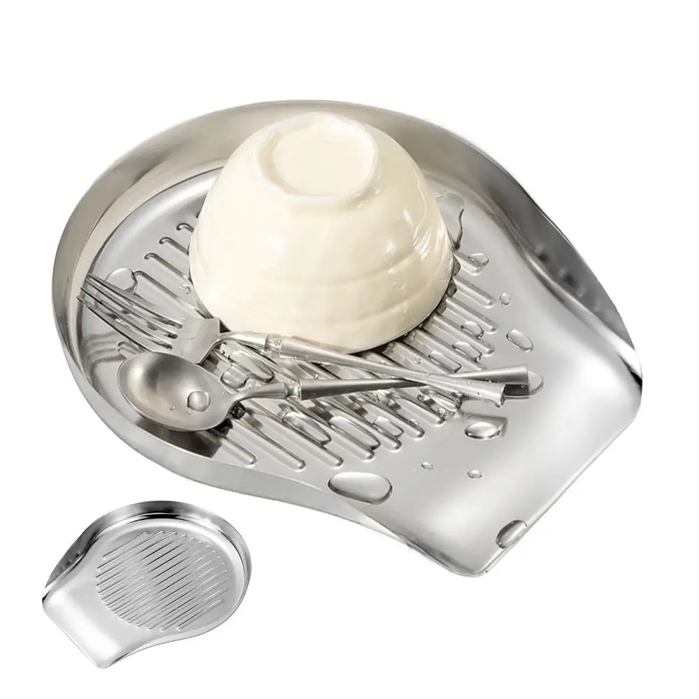 Stainless Steel Dish Drainer Tray Drainage Spout Quickly Drying Sink Drip Board Easy To Clean Heat-Resistant Dish Drain Pad