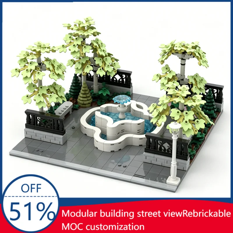

1020 PCS Customize City Fountain Park Diorama Model Custom Creative Building Blocks DIY Assembly Educational Toy Festival Gift