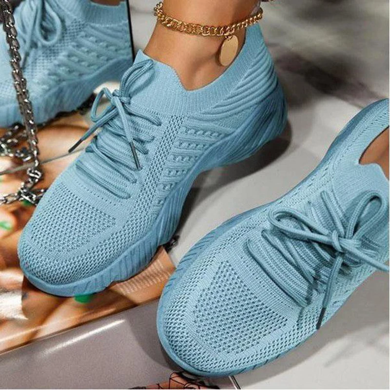 Women Mesh Breathable Casual Sneakers Lace-up Vulcanized Shoes Ladies Platform Sneakers Female Shoes Plus Size Zapatos De Mujer