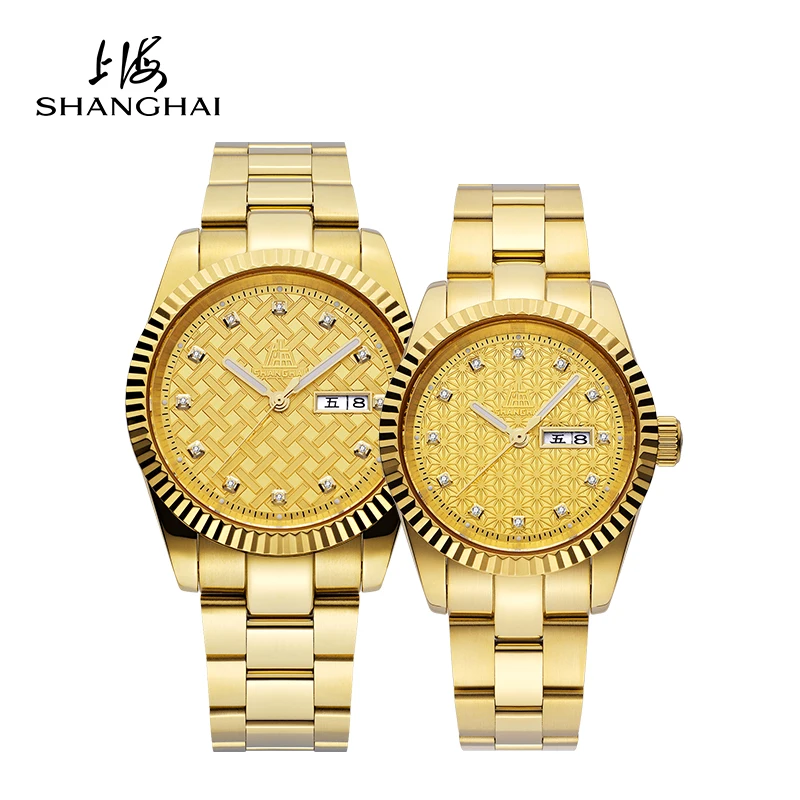 Shanghai Oriente Serie Paar Uhr Luxus Diamant Gold Männer/Frauen Automatische Mechanische Uhren Top Marke Armbanduhr
