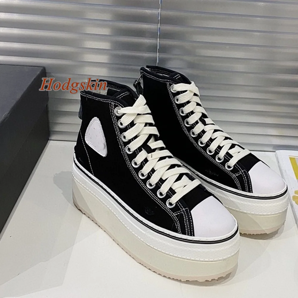 

Cross Tied Platform Flat with Shoes Canvas Lace Up Solid Round Toe Back Zipper Boots Fashion Casual 2025 Newest Spring Shoes