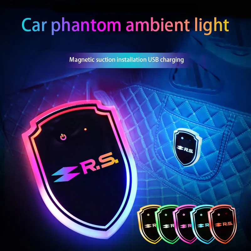 

For Renault RS Clio Scenic Logan Megane Koleos Sandero Safrane Vel Car Shield Emblem stickers With Colorful Atmosphere Light