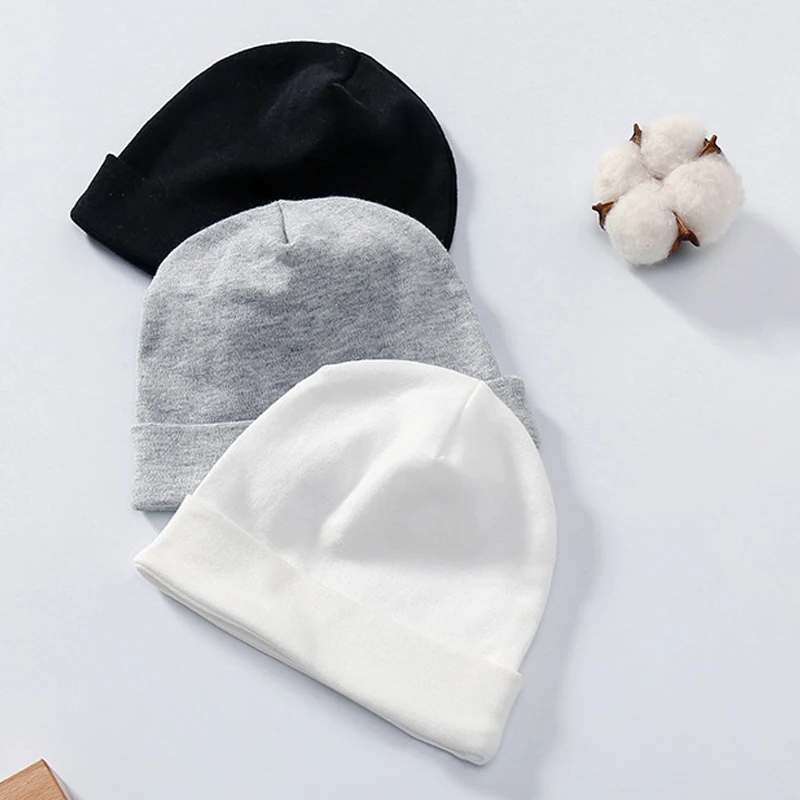 

5pcs Baby Beanies Caps Newborn Hospital Hat Infant Cotton Windproof Hats Solid Color 0-3 Months Headwear Baby Shower Gifts