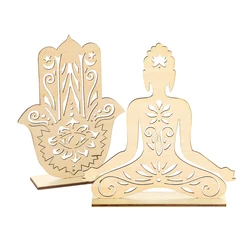 Wooden Palm Handicraft Laser Engrave Hollow Eye Hand of Fatima Buddha Living Room Ornament Meditation Decoration Desktop Crafts