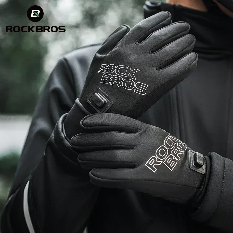 

ROCKBROS Heated Gloves USB Rechargeable Touch screen Fingertips Large Heating Area Skiing Gloves Winter Warm Windproof Gloves