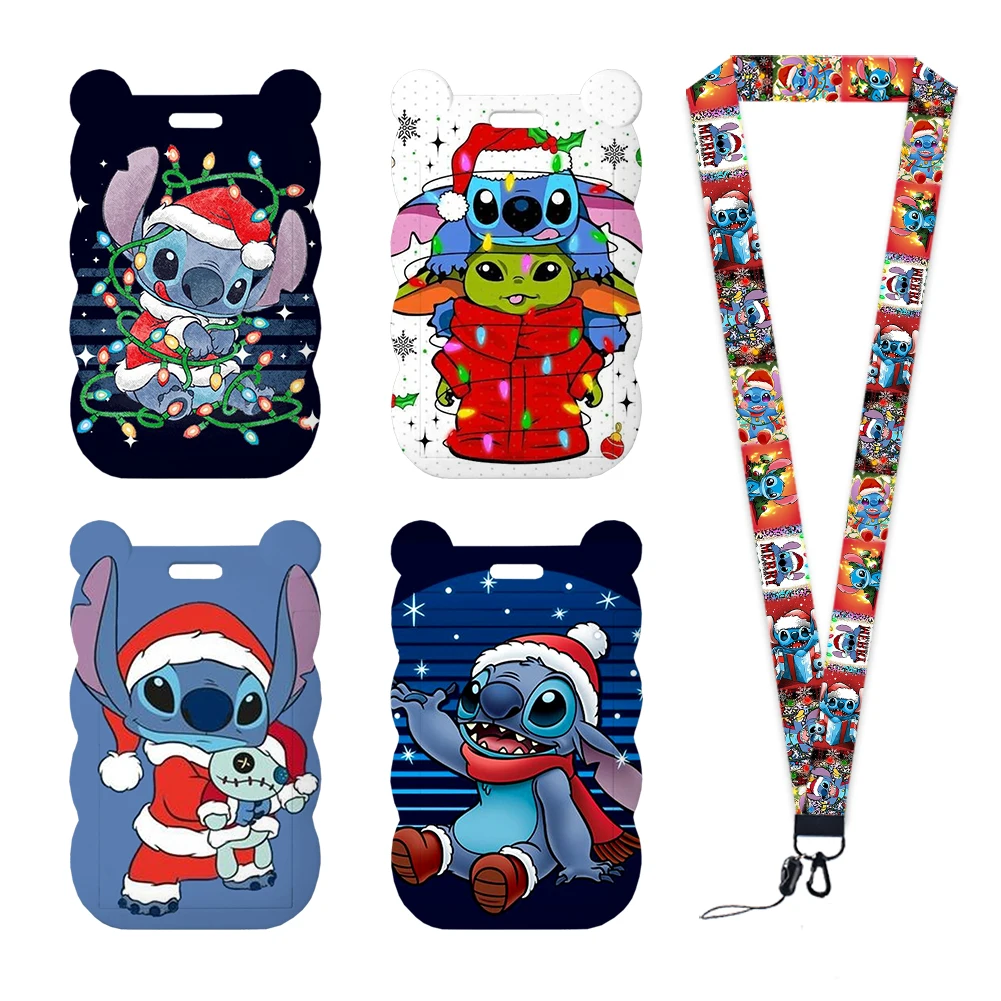 Merry Christmas Disney Stitch Card Badge Holder ID Card Bus Card Holder Badge Reel Retractable Reel Clip Lanyards Accessories