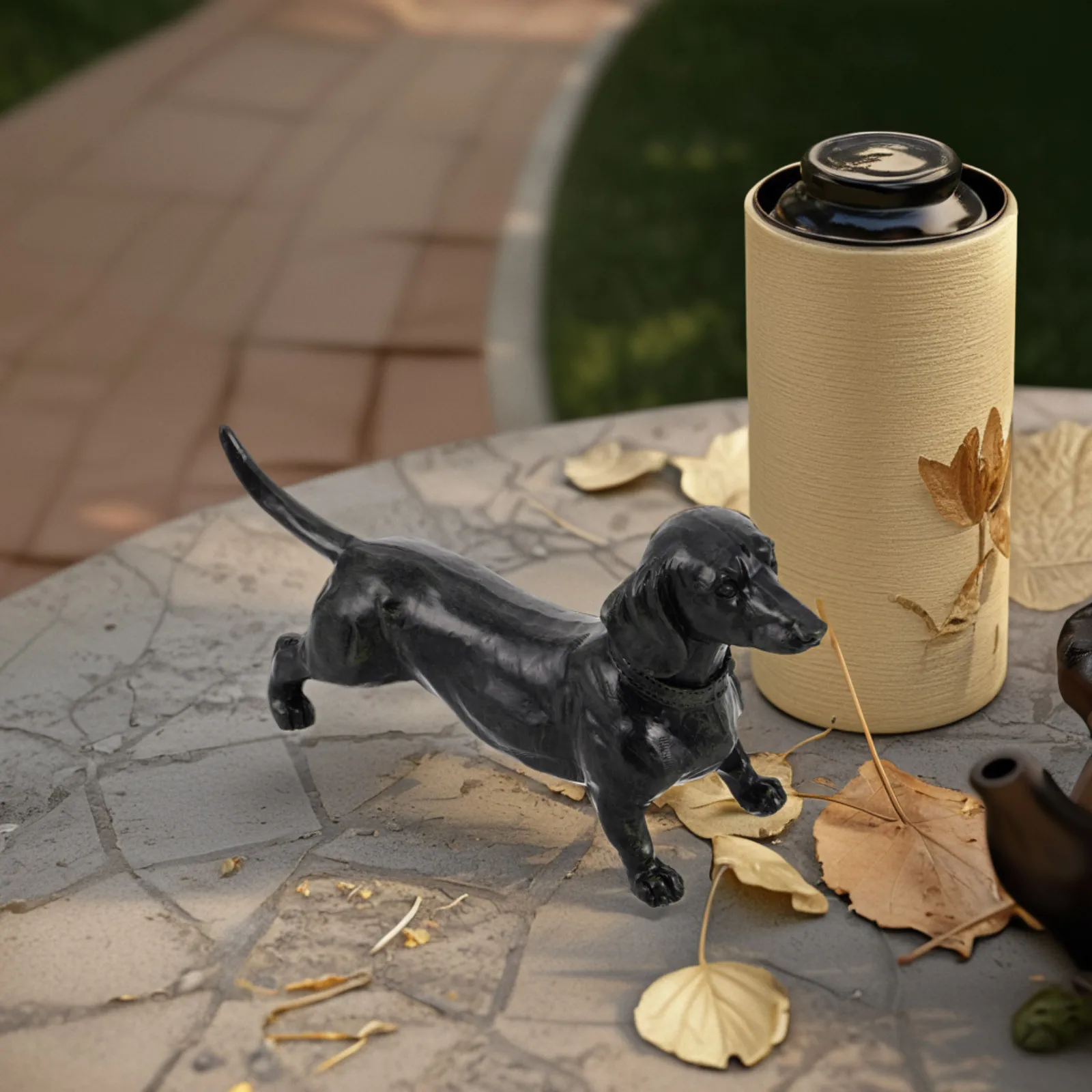 

Resin Dachshund Dog Statue Cartoon Style Garden Ornament Desktop Decor Charming Animal Sculpture Desktop Decor