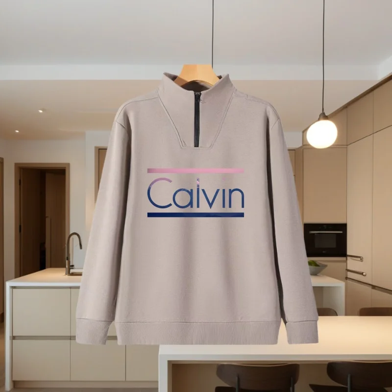 Heavyweight Pure Cotton Unisex Sweatshirt Workwear with Print, Autumn and Winter Class Uniform, Team Building, Catering, Stand-Up Collar, Long-Sleeve Workwear, Tennis Shirt