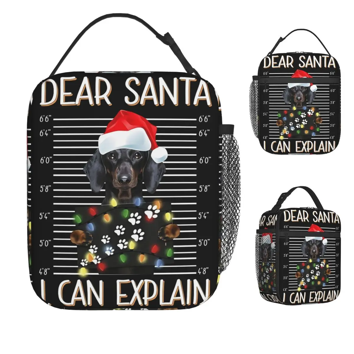 

Dachshund Sausage Dog Christmas Lunch Bag Portable Zipper Lunch Box Beach Graphic Design Cooler Bag Casual Thermal Lunch Bags
