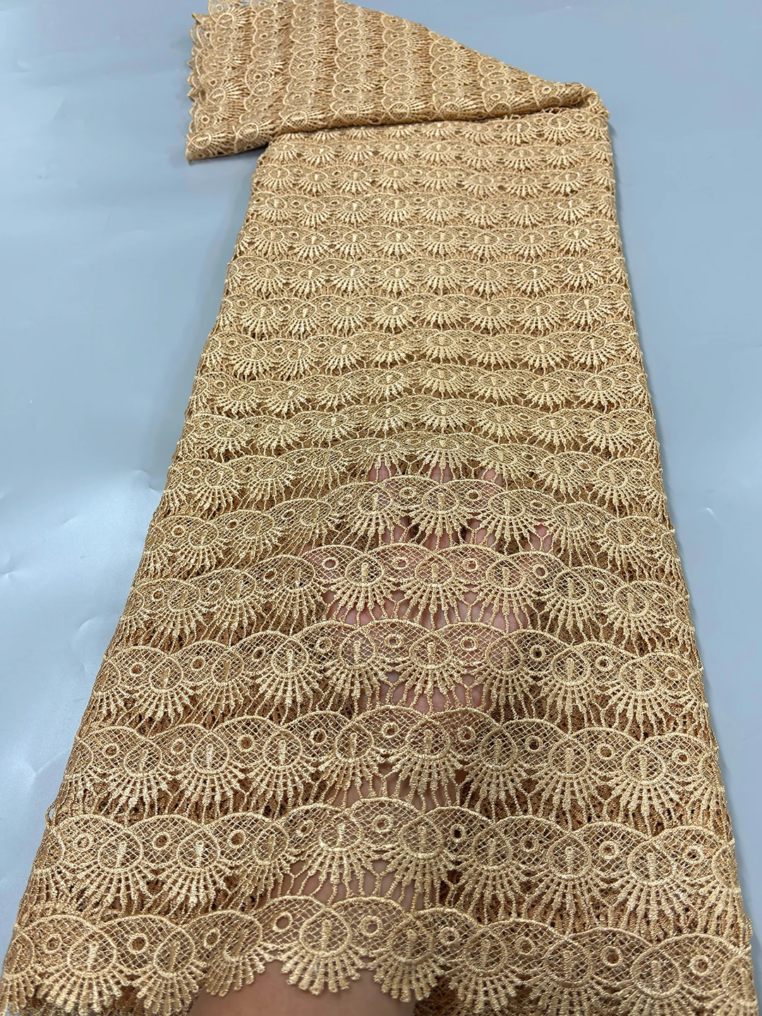 

2025 Gold African Guipure Cord Lace Fabric High Quality Nigerian Water Soluble Lace Material For Women Party Dresses Sewing