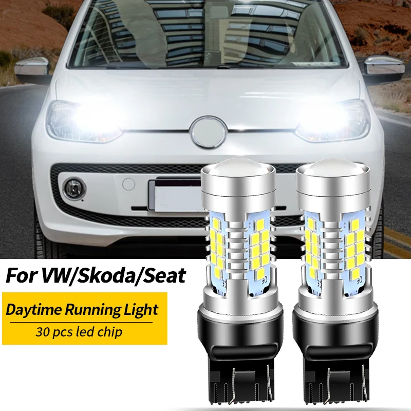 2pcs LED Daytime Running Light DRL Bulb Canbus W21/5W 7443 T20 For VW Up e-UP Caddy MK4 Touareg 7P Beetle Skoda Citigo Seat Mii